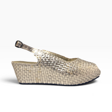 Load image into Gallery viewer, Handwoven Leather Peep-Toe Wedges