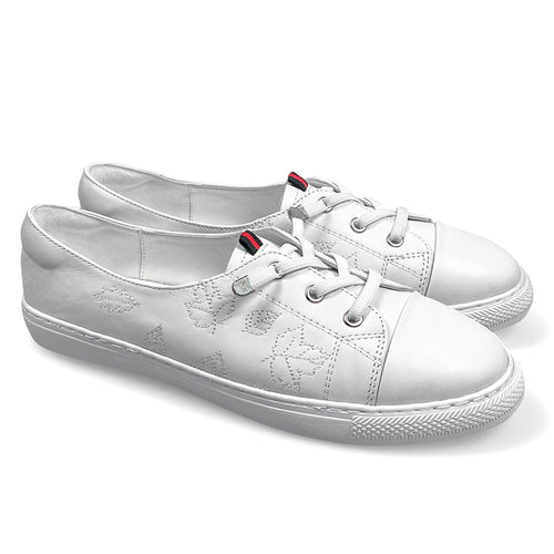Lambskin leather lightweight sneakers with leaves embroidery - 70090