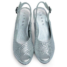 Load image into Gallery viewer, Handwoven leather HIGH peep toe wedges with criss cross front