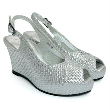 Load image into Gallery viewer, Handwoven leather HIGH peep toe wedges with criss cross front