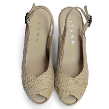 Load image into Gallery viewer, Handwoven leather HIGH peep toe wedges with criss cross front