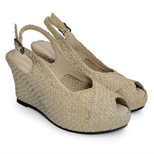 Load image into Gallery viewer, Handwoven leather HIGH peep toe wedges with criss cross front