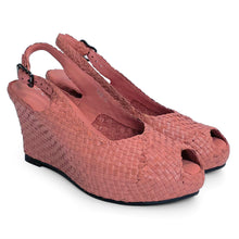 Load image into Gallery viewer, Handwoven leather HIGH peep toe wedges with criss cross front