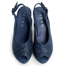 Load image into Gallery viewer, Handwoven leather HIGH peep toe wedges with criss cross front