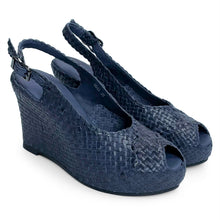 Load image into Gallery viewer, Handwoven leather HIGH peep toe wedges with criss cross front