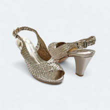 Load image into Gallery viewer, Handwoven platform peep-toe heels with slingback - 40759-1