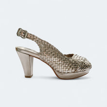 Load image into Gallery viewer, Handwoven platform peep-toe heels with slingback - 40759-1