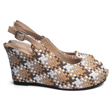 Load image into Gallery viewer, Handwoven leather high peep toe wedges with slingback - 23509
