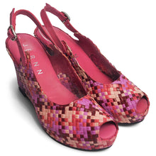 Load image into Gallery viewer, Handwoven leather high peep toe wedges with slingback - 23509