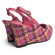 Load image into Gallery viewer, Handwoven leather high peep toe wedges with slingback - 23509