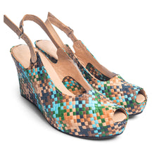 Load image into Gallery viewer, Handwoven leather high peep toe wedges with slingback - 23509