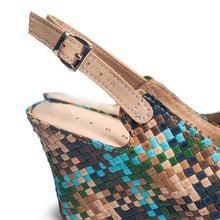 Load image into Gallery viewer, Handwoven leather high peep toe wedges with slingback - 23509