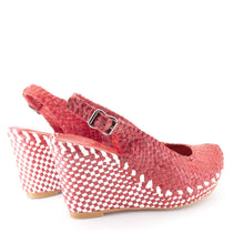 Load image into Gallery viewer, Handwoven leather high peep toe wedges with slingback - 23509