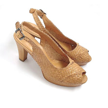 Load image into Gallery viewer, Handwoven platform peep-toe heels with slingback - 40759-1