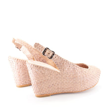 Load image into Gallery viewer, Handwoven leather high peep toe wedges with slingback - 23509