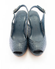 Load image into Gallery viewer, Handwoven leather high peep toe wedges with slingback - 23509
