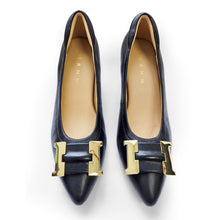 Load image into Gallery viewer, Harper Signature lambskin pumps with gold buckle
