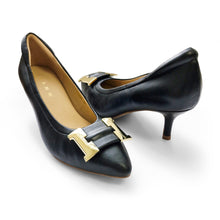 Load image into Gallery viewer, Harper Signature lambskin pumps with gold buckle
