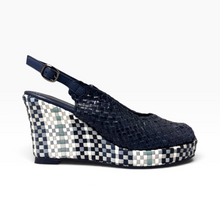 Load image into Gallery viewer, Handwoven leather high peep toe wedges with slingback - 23509 New
