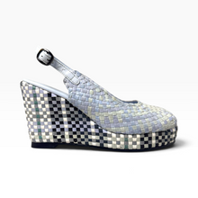 Load image into Gallery viewer, Handwoven leather high peep toe wedges with slingback - 23509 New
