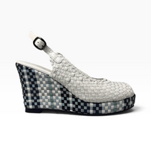 Load image into Gallery viewer, Handwoven leather high peep toe wedges with slingback - 23509 New
