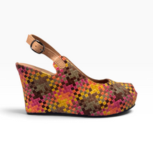 Load image into Gallery viewer, Handwoven leather high peep toe wedges with slingback - 23509 New
