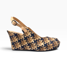Load image into Gallery viewer, Handwoven leather high peep toe wedges with slingback - 23509 New
