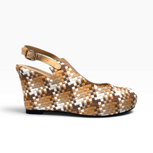 Load image into Gallery viewer, Handwoven leather high peep toe wedges with slingback - 23509 New
