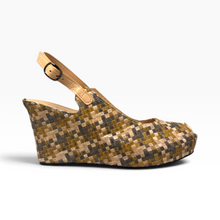 Load image into Gallery viewer, Handwoven leather high peep toe wedges with slingback - 23509 New

