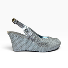 Load image into Gallery viewer, Handwoven Leather High Peep Toe Wedges with criss cross front
