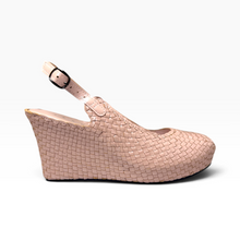 Load image into Gallery viewer, Handwoven Leather High Peep Toe Wedges with criss cross front

