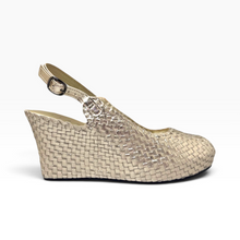 Load image into Gallery viewer, Handwoven Leather High Peep Toe Wedges with criss cross front
