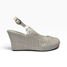 Load image into Gallery viewer, Handwoven Leather High Peep Toe Wedges with criss cross front
