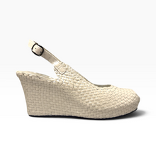 Load image into Gallery viewer, Handwoven Leather High Peep Toe Wedges with criss cross front
