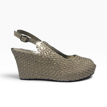 Load image into Gallery viewer, Handwoven Leather High Peep Toe Wedges with criss cross front
