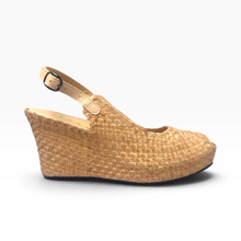 Load image into Gallery viewer, Handwoven Leather High Peep Toe Wedges with criss cross front
