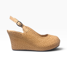 Load image into Gallery viewer, Handwoven Leather High Peep Toe Wedges with criss cross front
