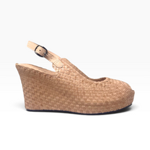 Load image into Gallery viewer, Handwoven Leather High Peep Toe Wedges with criss cross front
