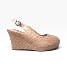 Load image into Gallery viewer, Handwoven Leather High Peep Toe Wedges with criss cross front
