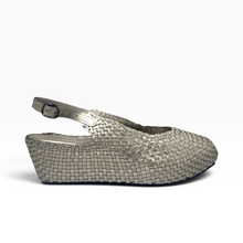 Load image into Gallery viewer, Handwoven Leather Peep-Toe Wedges
