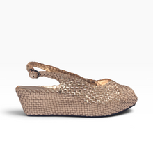 Load image into Gallery viewer, Handwoven Leather Peep-Toe Wedges
