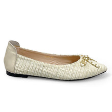 Load image into Gallery viewer, Vaness tweed flats with gold chain ribbon
