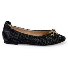 Load image into Gallery viewer, Vaness tweed flats with gold chain ribbon

