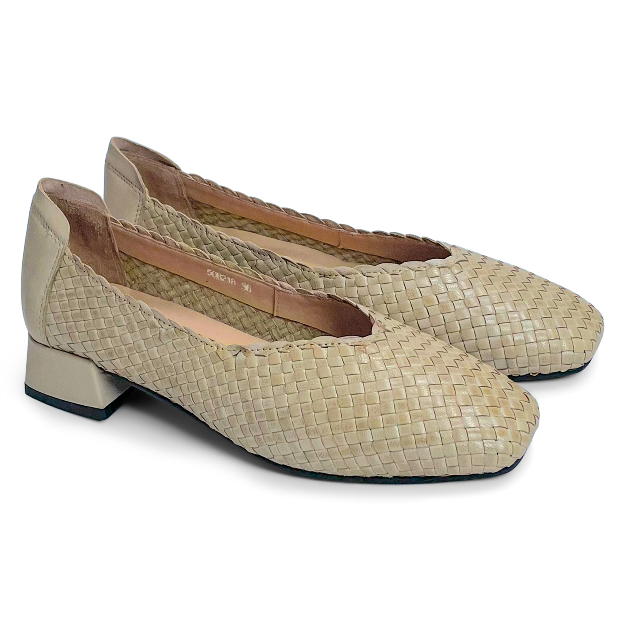 Evelyn handwoven square round low pumps Jernn International