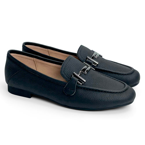 Tasly Italian leather loafers with T bar buckle