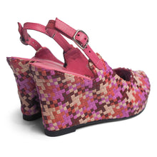 Load image into Gallery viewer, Handwoven leather high peep toe wedges with slingback - 402031

