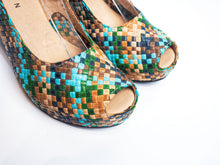 Load image into Gallery viewer, Pre-order Handwoven leather high peep toe wedges with slingback - 402031
