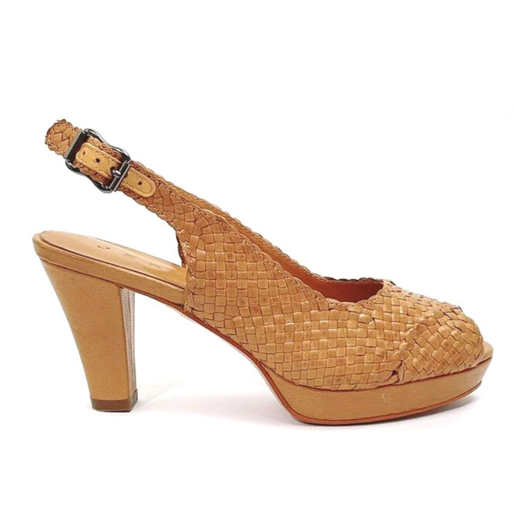 Handwoven platform peep-toe heels with slingback - 40759-1