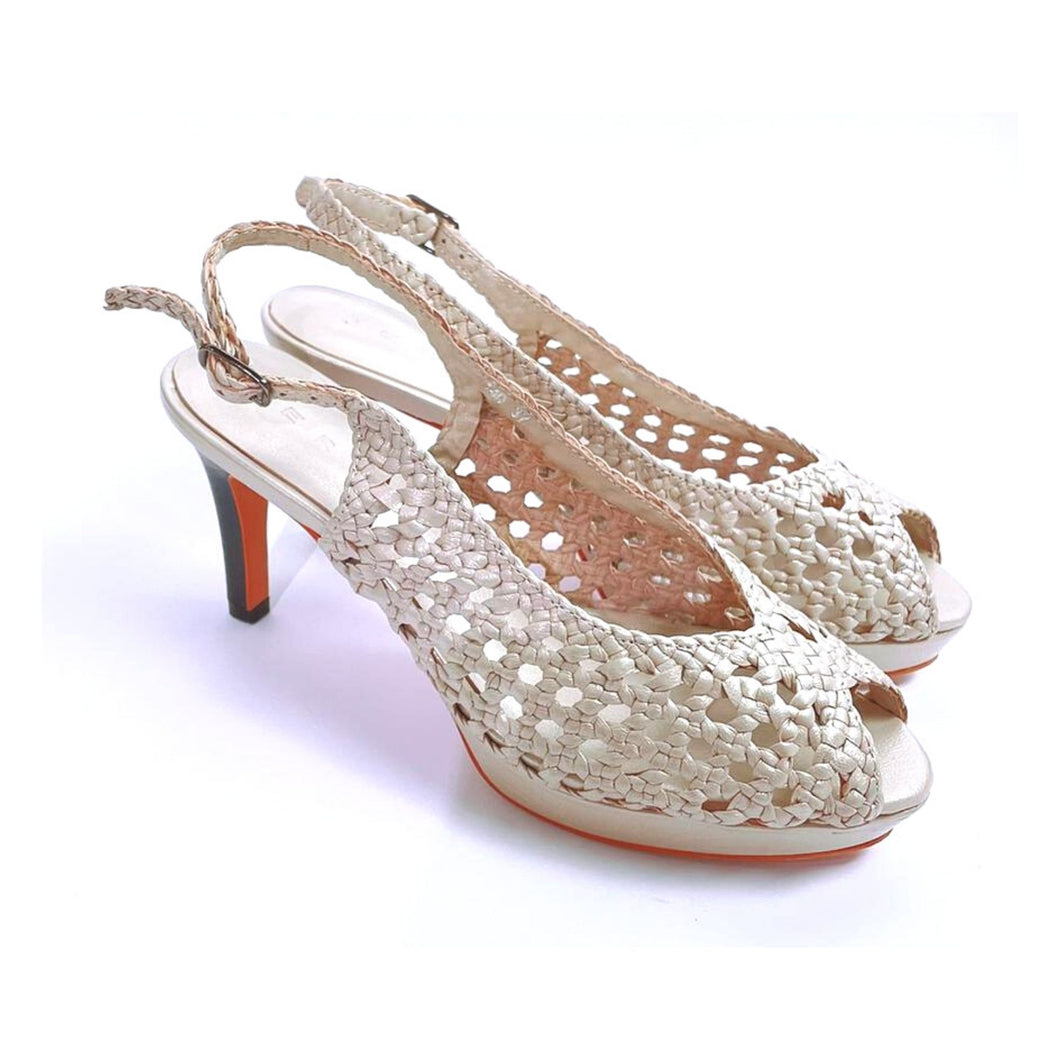 Handwoven platform peep-toe heels with slingback - 40149