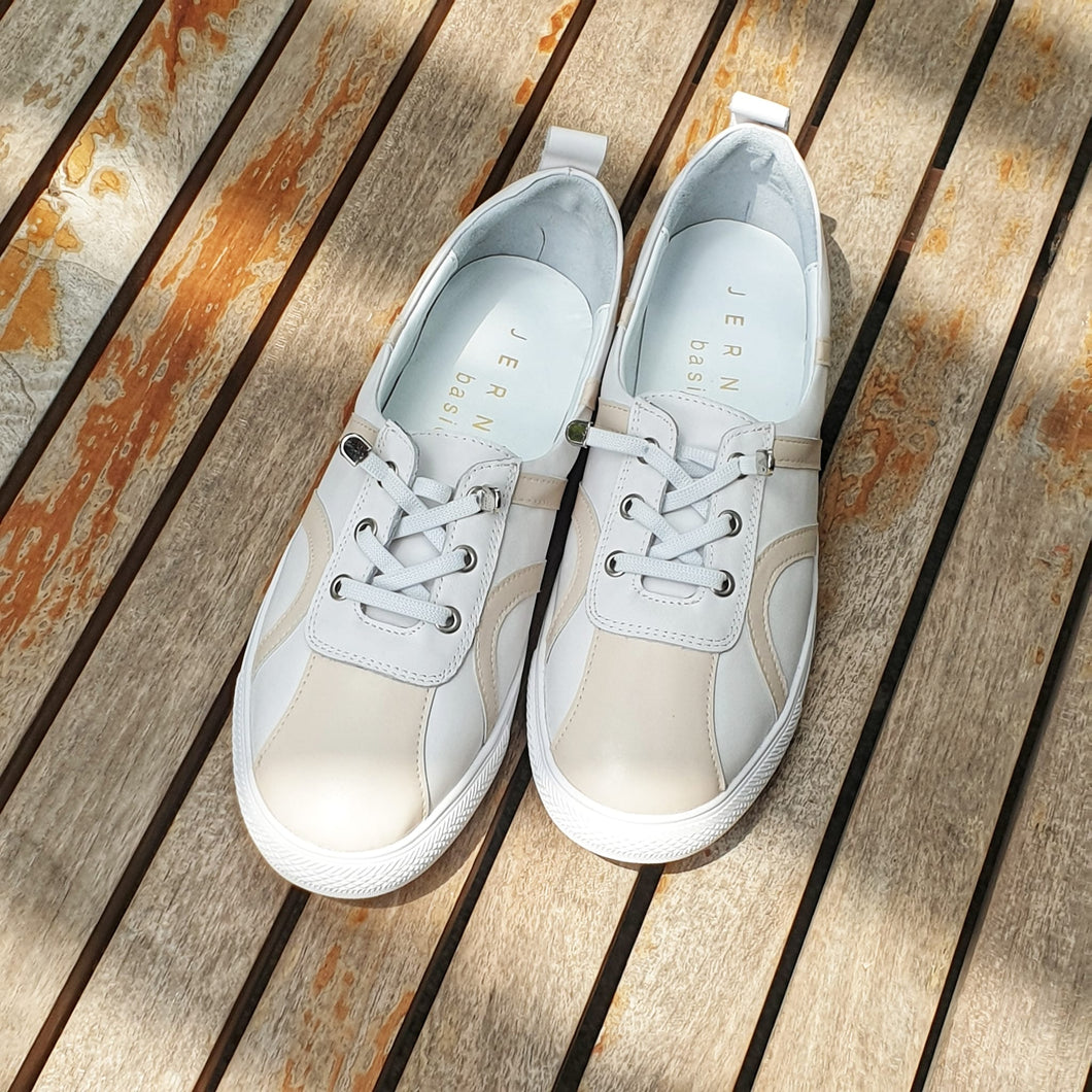 Leather sneakers with abstract ribbons side design - 70046